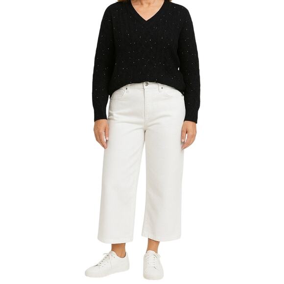 Eileen Fisher Woman White Denim Jeans Wide Leg Crop Organic Cotton Size 16W - Picture 1 of 10